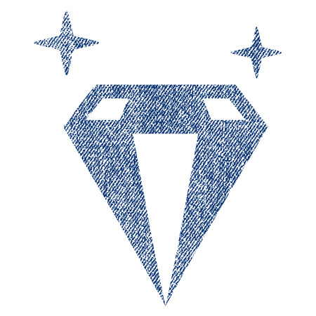 Sparkle Diamond Crystal vector textured icon for overlay watermark stamps. Blue jeans fabric vectorized texture. Symbol with dirty design. Blue ink rubber seal stamp with fiber textile structure.のイラスト素材