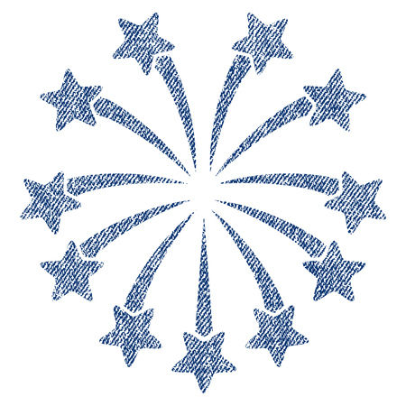 Spherical Fireworks vector textured icon for overlay watermark stamps. Blue jeans fabric vectorized texture. Symbol with scratched design. Blue ink rubber seal stamp with fiber textile structure.のイラスト素材