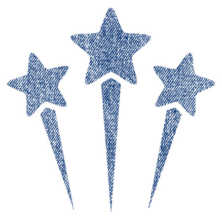 Star Salute vector textured icon for overlay watermark stamps. Blue jeans fabric vectorized texture. Symbol with unclean design. Blue ink rubber seal stamp with fiber textile structure.のイラスト素材