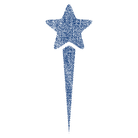 Starting Star vector textured icon for overlay watermark stamps. Blue jeans fabric vectorized texture. Symbol with dirty design. Blue ink rubber seal stamp with fiber textile structure.のイラスト素材