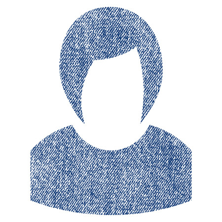 Woman Profile vector textured icon for overlay watermark stamps. Blue jeans fabric vectorized texture. Symbol with scratched design. Blue ink rubber seal stamp with fiber textile structure.のイラスト素材