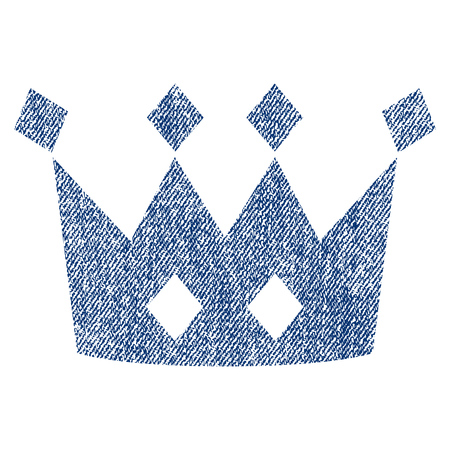 Crown vector textured icon for overlay watermark stamps. Blue jeans fabric vectorized texture. Symbol with scratched design. Blue ink rubber seal stamp with fiber textile structure.のイラスト素材