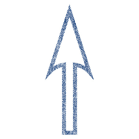 Sharp Arrow Up raster textured icon for overlay watermark stamps. Blue jeans fabric rasterized texture. Symbol with scratched design. Blue ink rubber seal stamp with fiber textile structure.の写真素材