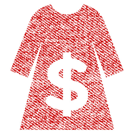 Dress Sale raster textured icon for overlay watermark stamps. Red fabric rasterized texture. Symbol with unclean design. Red ink rubber seal stamp with fiber textile structure.の写真素材
