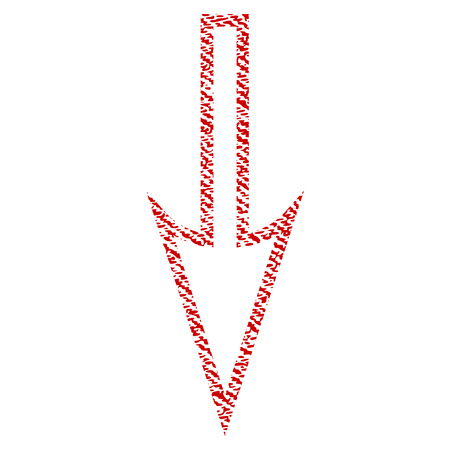 Sharp Arrow Down vector textured icon for overlay watermark stamps. Red fabric vectorized texture. Symbol with scratched design. Red ink rubber seal stamp with fiber textile structure.のイラスト素材