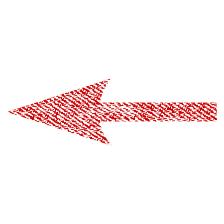 Sharp Arrow Left vector textured icon for overlay watermark stamps. Red fabric vectorized texture. Symbol with dust design. Red ink rubber seal stamp with fiber textile structure.のイラスト素材