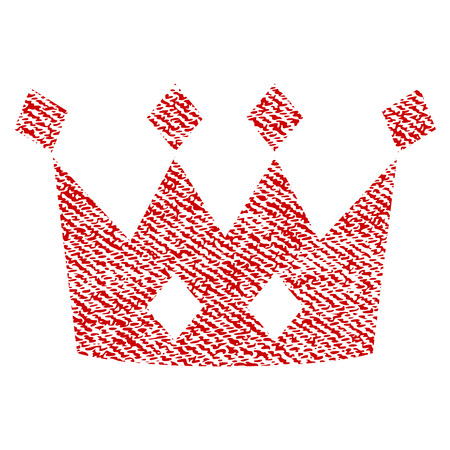 Crown vector textured icon for overlay watermark stamps. Red fabric vectorized texture. Symbol with unclean design. Red ink rubber seal stamp with fiber textile structure.のイラスト素材