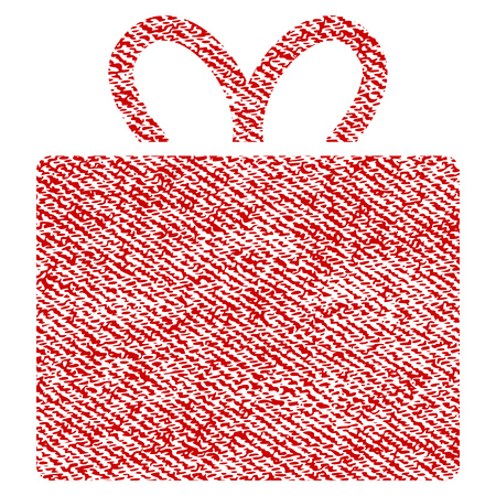 Gift vector textured icon for overlay watermark stamps. Red fabric vectorized texture. Symbol with dust design. Red ink rubber seal stamp with fiber textile structure.のイラスト素材