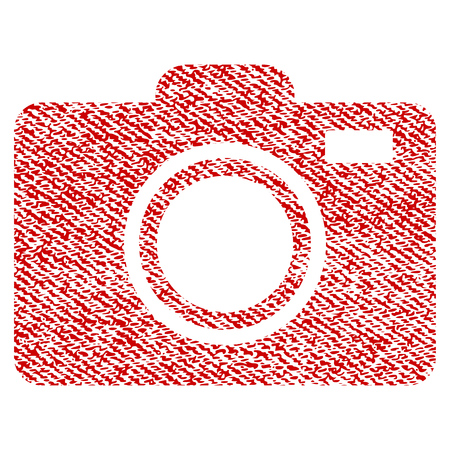 Camera vector textured icon for overlay watermark stamps. Red fabric vectorized texture. Symbol with dirty design. Red ink rubber seal stamp with fiber textile structure.のイラスト素材