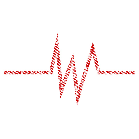 Pulse Signal vector textured icon for overlay watermark stamps. Red fabric vectorized texture. Symbol with dirty design. Red ink rubber seal stamp with fiber textile structure.のイラスト素材