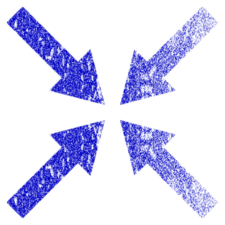 Center Arrows grunge textured icon. Flat style with unclean texture. Corroded vector blue rubber seal stamp style. Designed for overlay watermark stamp elements with grainy design.のイラスト素材