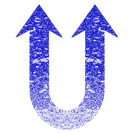 Double Forward Arrow grunge textured icon. Flat style with dirty texture. Corroded vector blue rubber seal stamp style. Designed for overlay watermark stamp elements with grainy design.のイラスト素材