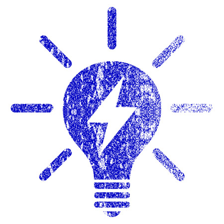 Electric Light Bulb grunge textured icon. Flat style with scratched texture. Corroded vector blue rubber seal stamp style. Designed for overlay watermark stamp elements with grainy design.のイラスト素材