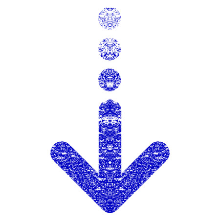 Send Down grunge textured icon. Flat style with unclean texture. Corroded vector blue rubber seal stamp style. Designed for overlay watermark stamp elements with grainy design.のイラスト素材