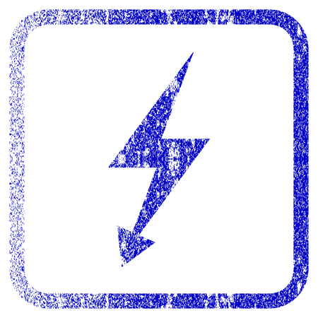 Electric Strike textured icon for overlay watermark stamps. Blue vectorized texture. Flat vector symbol with unclean design inside rounded square frame. Framed blue rubber seal stamp imitation.のイラスト素材