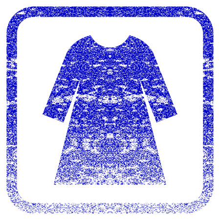 Woman Dress textured icon for overlay watermark stamps. Blue vectorized texture. Flat vector symbol with unclean design inside rounded square frame. Framed blue rubber seal stamp imitation.のイラスト素材