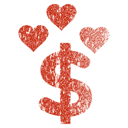 Lovely Dollar grunge textured icon for overlay watermark stamps. Flat symbol with scratched texture. Textured vector red rubber seal stamp with grunge design on a white background.のイラスト素材