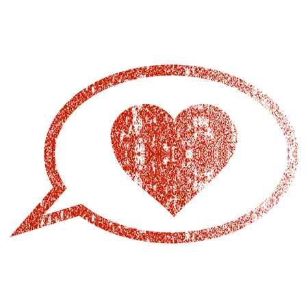 Love Message Balloon grunge textured icon for overlay watermark stamps. Flat symbol with unclean texture. Textured vector red rubber seal stamp with grunge design on a white background.のイラスト素材