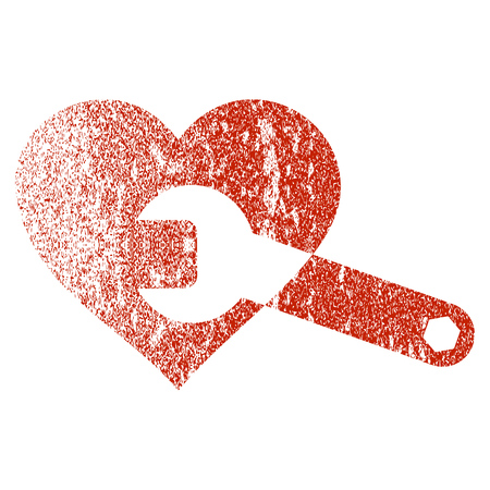 Heart Surgery Wrench grunge textured icon for overlay watermark stamps. Flat symbol with unclean texture. Textured vector red rubber seal stamp with grunge design on a white background.のイラスト素材