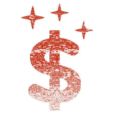 Sparkle Dollar Symbol grunge textured icon for overlay watermark stamps. Flat symbol with unclean texture. Textured vector red rubber seal stamp with grunge design on a white background.のイラスト素材
