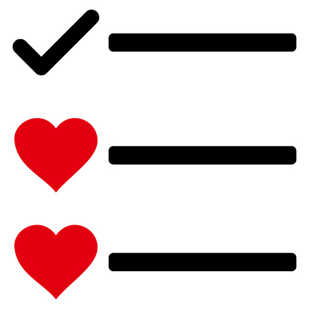 Love List flat icon. Vector bicolor red and black symbol. Pictogram is isolated on a white background.のイラスト素材
