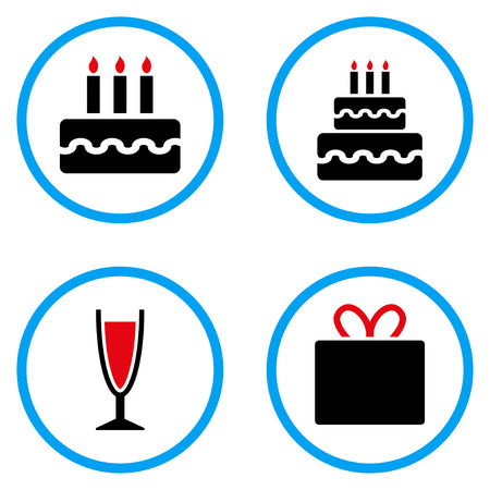 Birthday Cake rounded icons. Vector illustration style is a flat iconic symbols inside blue circles. Designed for web and software interfaces.のイラスト素材
