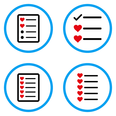 Favourites List rounded icons. Vector illustration style is a flat iconic symbols inside blue circles. Designed for web and software interfaces.のイラスト素材
