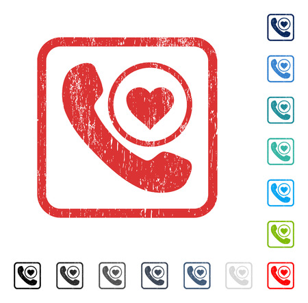 Love Phone Call rubber watermark in some color versions.. Vector pictogram symbol inside rounded rectangle with grunge design and scratched texture. Stamp seal illustration, unclean sticker.のイラスト素材