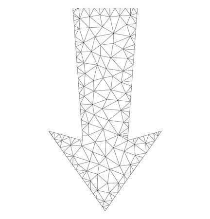 Mesh vector arrow down on a white background. Polygonal wireframe grey arrow down in lowpoly style with organized triangles, nodes and linear items.のイラスト素材