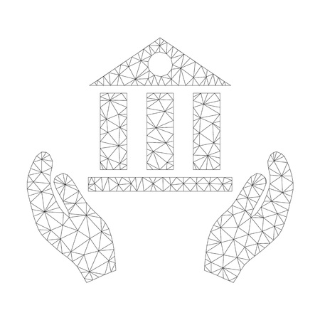 Mesh vector bank service on a white background. Polygonal wireframe dark gray bank service in low poly style with combined triangles, dots and lines.のイラスト素材