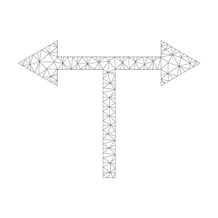 Mesh vector bifurcation arrows left right on a white background. Polygonal carcass grey bifurcation arrows left right in low poly style with connected triangles, dots and linear items.のイラスト素材