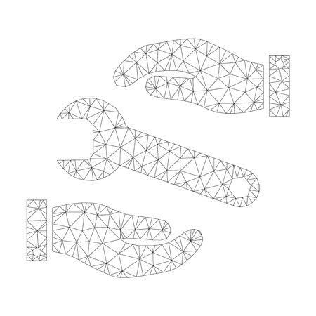 Mesh vector service on a white background. Polygonal carcass grey service in lowpoly style with structured triangles, dots and lines. Vector eps abstract polygonal mesh model of triangulated service.のイラスト素材