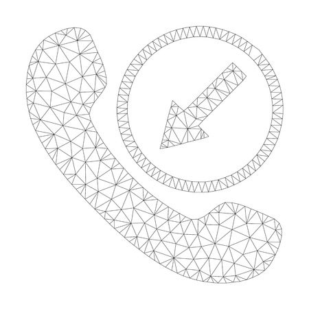 Mesh vector incoming call icon on a white background. Polygonal wireframe grey incoming call image in low poly style with organized triangles, nodes and lines.のイラスト素材