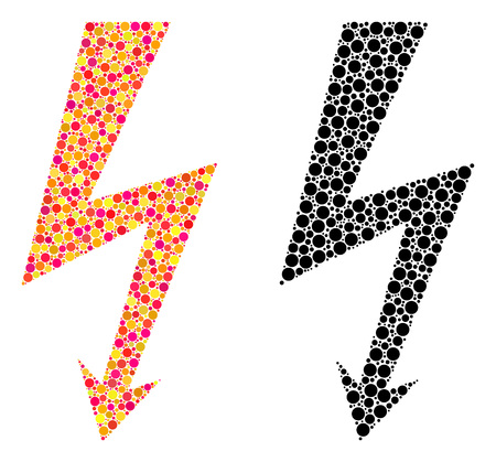 Pixel high voltage mosaic icons. Vector high voltage icons in multi-colored and black versions. Collages of casual circle spots.のイラスト素材