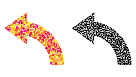 Dotted rotate left mosaic icons. Vector rotate left pictograms in multi-colored and black versions. Collages of randomized circle dots.のイラスト素材