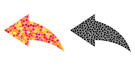 Dotted undo mosaic icons. Vector undo icons in colorful and black versions. Collages of random round dots. Vector collages of undo icons made of arbitrary dots.のイラスト素材