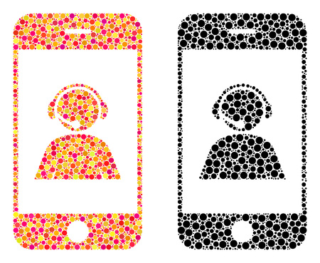 Dotted smartphone operator contact portrait mosaic icons. Vector smartphone operator contact portrait icons in multi-colored and black versions. Collages of variable spheric dots.のイラスト素材