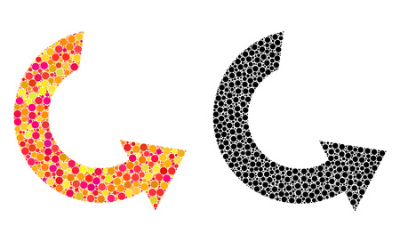 Dotted rotate ccw mosaic icons. Vector rotate ccw pictograms in colorful and black versions. Collages of variable spheric spots. Vector collages of rotate ccw icons formed of variable small spheres.のイラスト素材