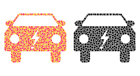Pixel electric power car mosaic icons. Vector electric power car icons in colorful and black versions. Collages of irregular round elements.のイラスト素材