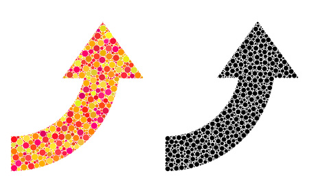 Pixel rotate up mosaic icons. Vector rotate up icons in bright and black versions. Collages of irregular round spots. Vector concepts of rotate up icons designed with different round dots.のイラスト素材