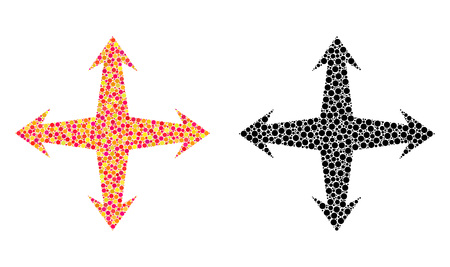 Pixel expand mosaic icons. Vector expand icons in colorful and black versions. Collages of irregular circle elements. Vector collages of expand icons done with variable round dots.のイラスト素材