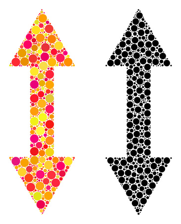 Pixel vertical flip mosaic icons. Vector vertical flip icons in bright and black versions. Collages of arbitrary round elements.のイラスト素材