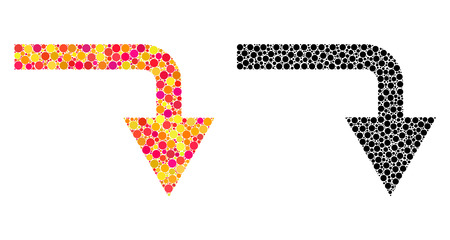 Pixel turn down mosaic icons. Vector turn down pictograms in multi-colored and black versions. Collages of arbitrary round dots.のイラスト素材