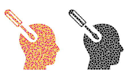 Dotted brain tool mosaic icons. Vector brain tool icons in colorful and black versions. Collages of different round spots. Vector concepts of brain tool icons done of random spots.のイラスト素材