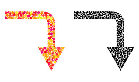 Pixel turn down mosaic icons. Vector turn down pictograms in multi-colored and black versions. Collages of irregular spheric elements.のイラスト素材