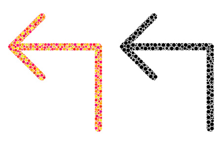 Dotted turn left mosaic icons. Vector turn left icons in bright and black versions. Collages of arbitrary circle elements.のイラスト素材