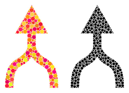 Dotted combine arrow up mosaic icons. Vector combine arrow up icons in colorful and black versions. Collages of casual round dots.のイラスト素材