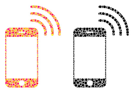 Dotted smartphone call mosaic icons. Vector smartphone call icons in colorful and black versions. Collages of different round spots.のイラスト素材