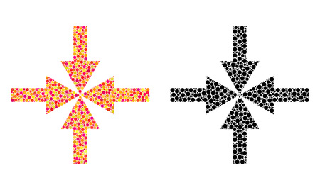 Dot compress arrows mosaic icons. Vector compress arrows icons in colorful and black versions. Collages of arbitrary spheric dots.のイラスト素材