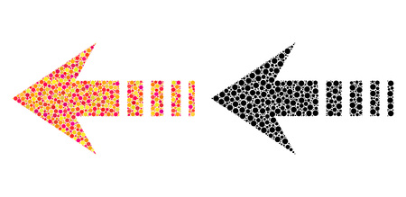 Dotted send left mosaic icons. Vector send left icons in multi-colored and black versions. Collages of random round elements. Vector collages of send left icons made with irregular circle elements.のイラスト素材